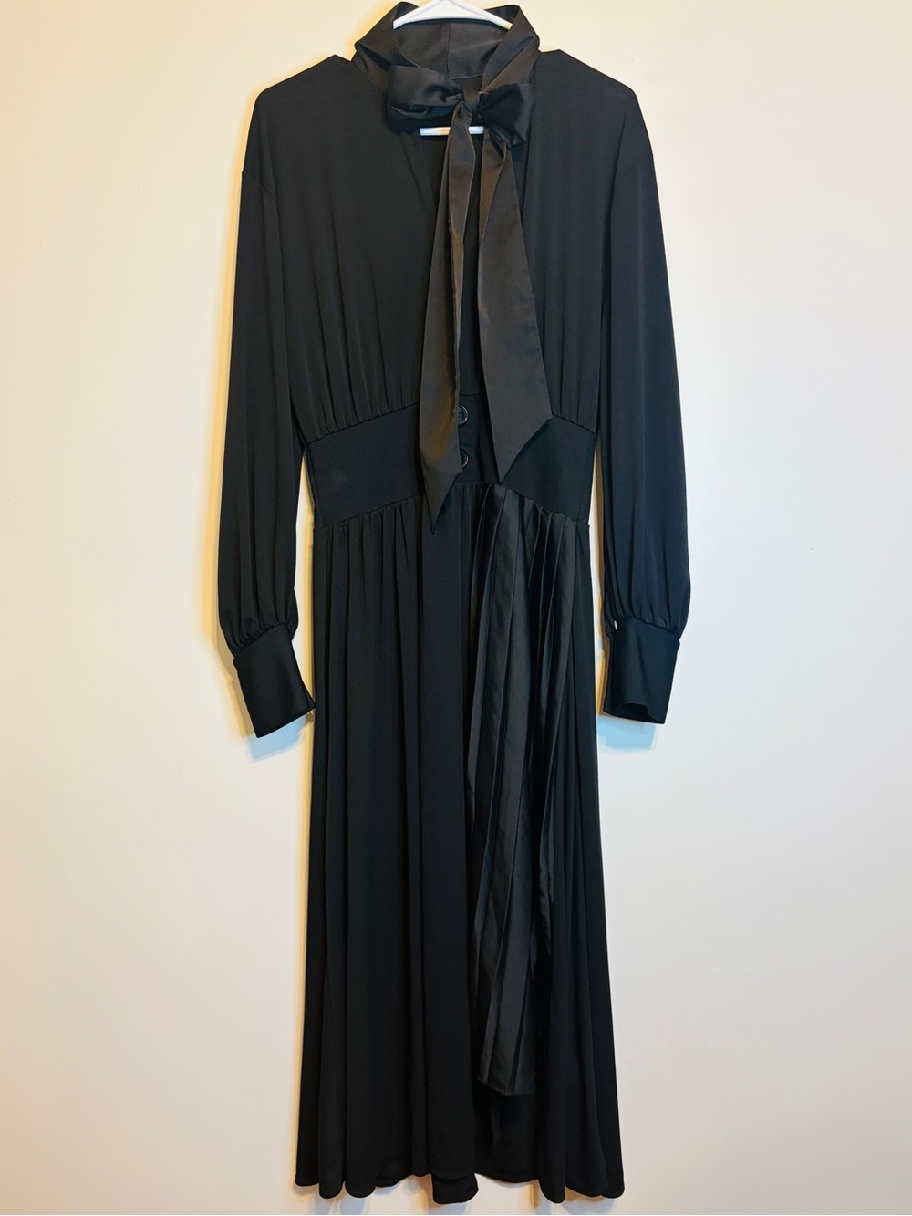 Zara Black Tie-Neck Long Sleeve Midi Dress